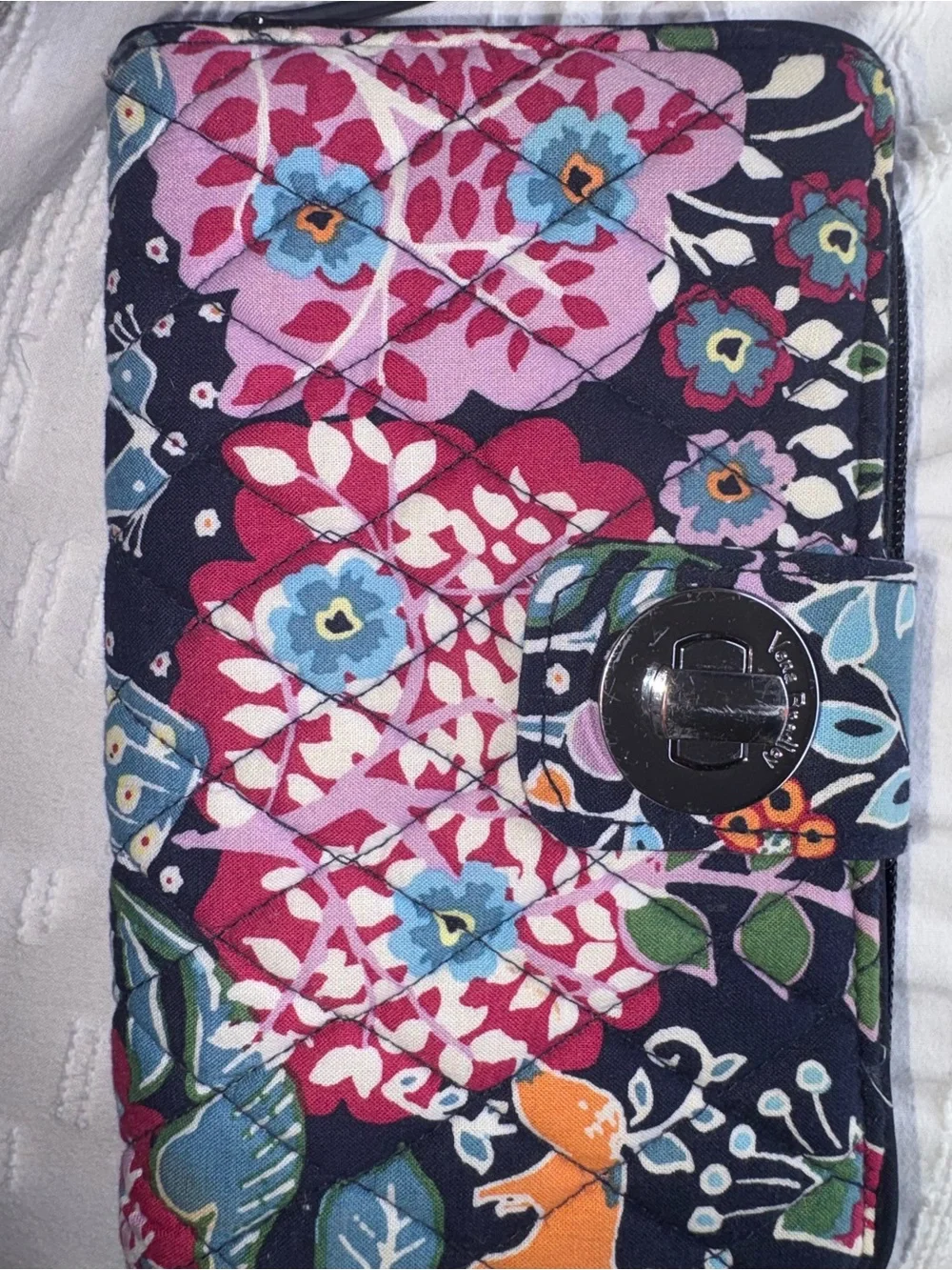 Vera Bradley Navy Floral Quilted Turn-Lock Wallet Fox Forrest